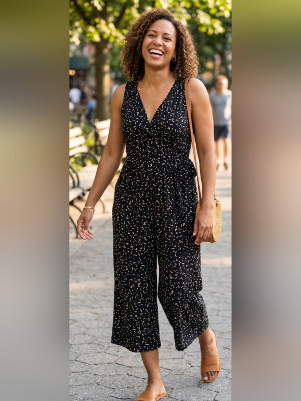 Kaileigh Black & Cream Printed Wrap Jumpsuit